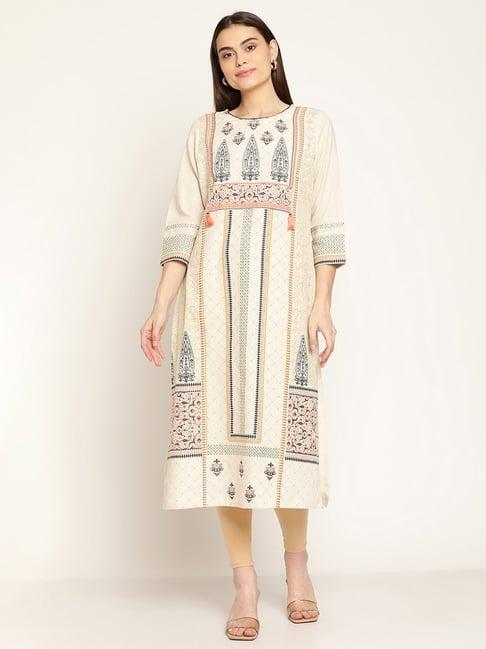 cantabil off white printed kurta