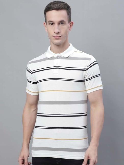 cantabil off white regular fit striped polo t-shirt