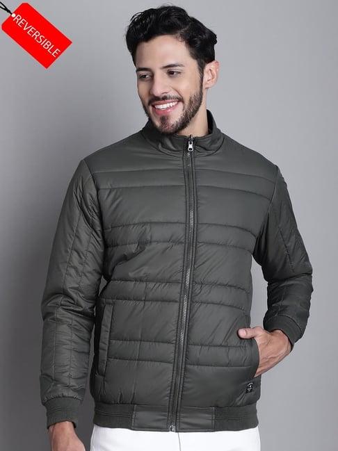 cantabil olive & black regular fit reversible jacket