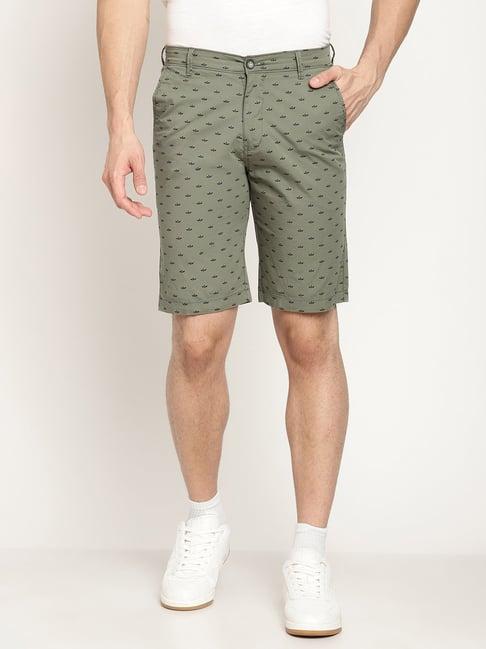 cantabil olive cotton regular fit printed shorts