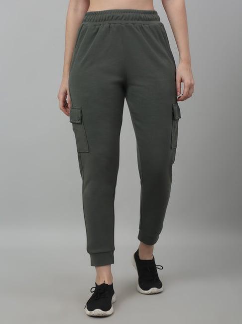 cantabil olive poly cotton regular fit mid rise joggers