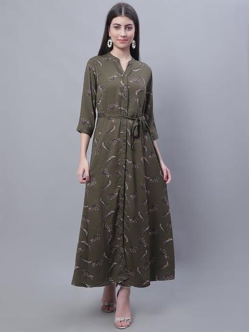 cantabil olive printed maxi dress