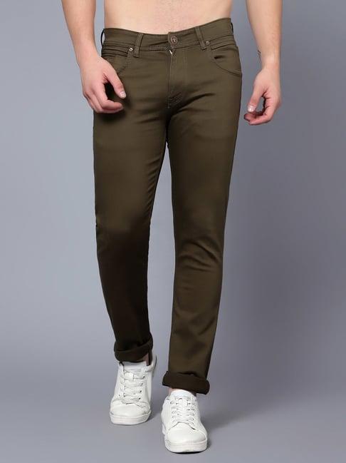 cantabil olive regular fit lightly washed jeans