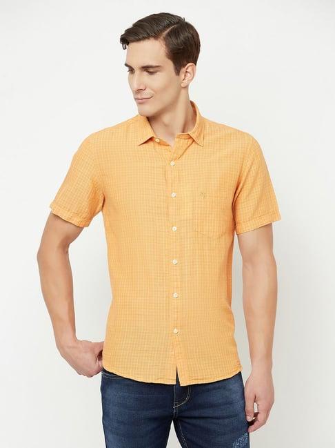 cantabil orange cotton regular fit checks shirt