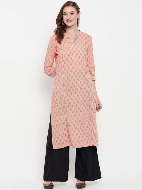 cantabil peach printed a line kurta