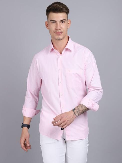 cantabil pink cotton regular fit striped shirt