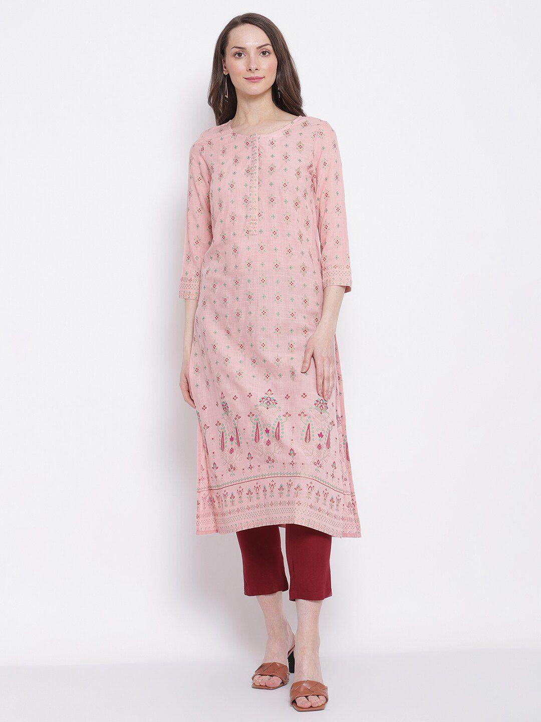 cantabil pink ethnic motifs printed kurta