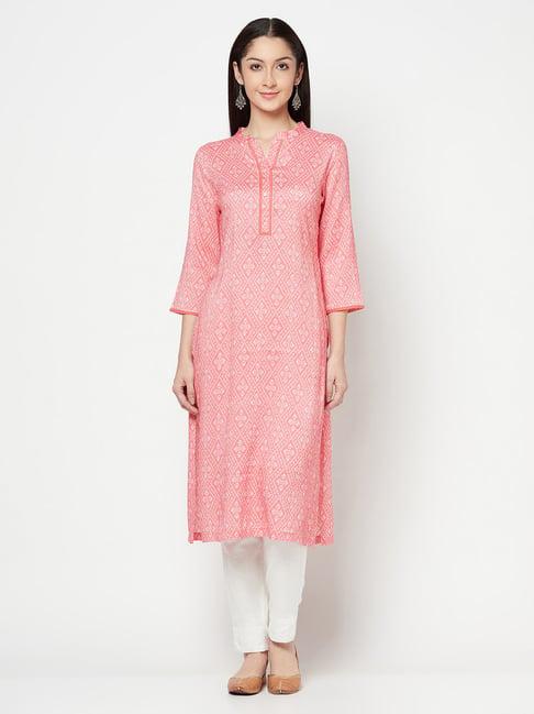 cantabil pink printed straight kurti