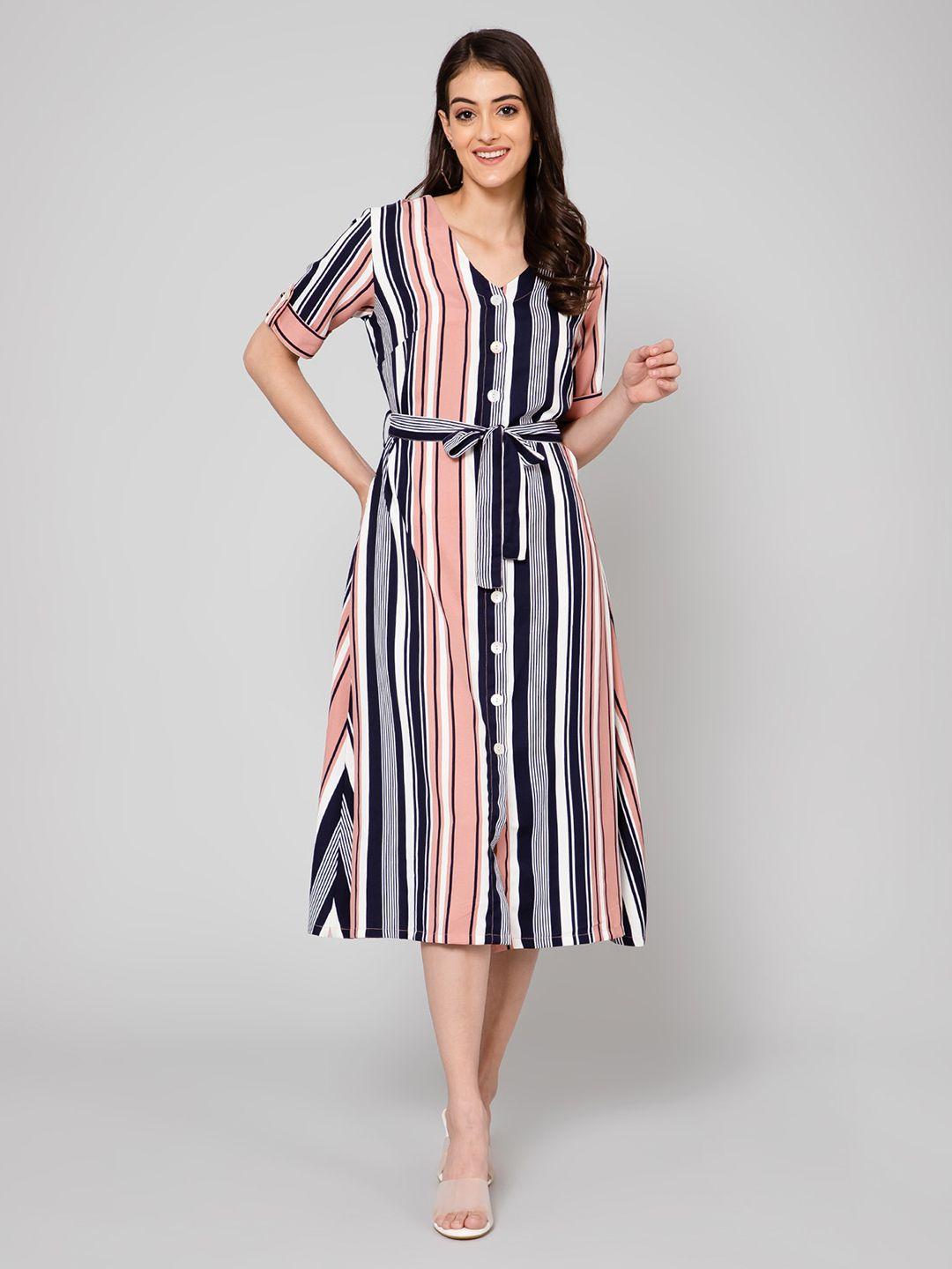 cantabil printed striped button midi dress