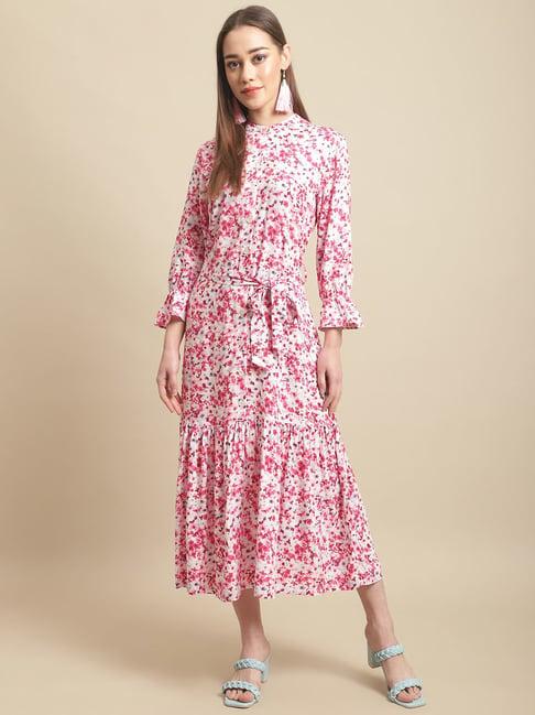 cantabil red floral print a line dress