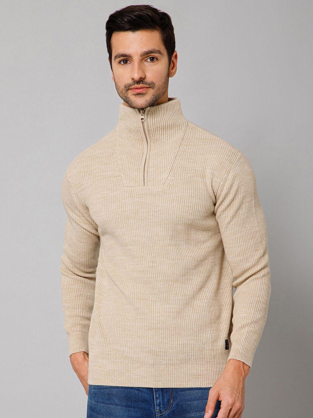 cantabil ribbed turtle neck long sleeves zip detail acrylic sweater
