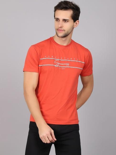 cantabil rust cotton regular fit printed t-shirt