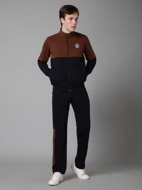 cantabil rust regular fit colour block tracksuit