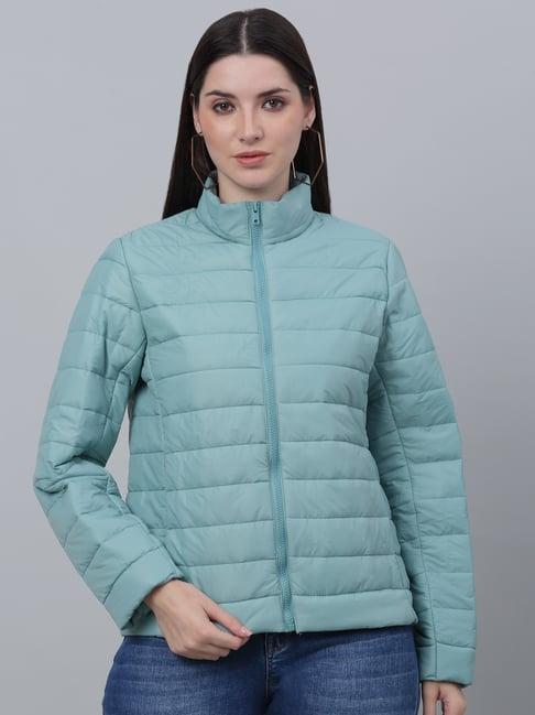 cantabil sea green regular fit puffer jacket