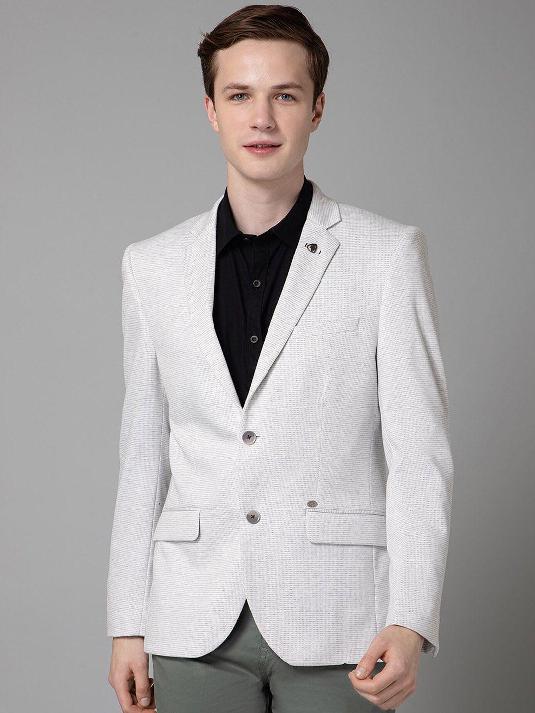 cantabil self design notched lapel terry single-breasted blazer