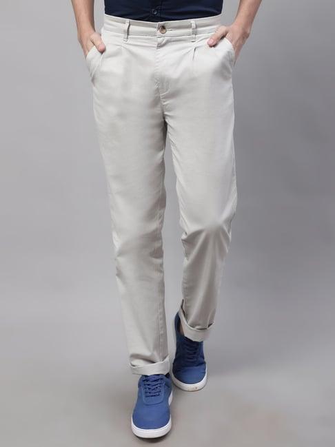 cantabil silver grey regular fit pleated trousers