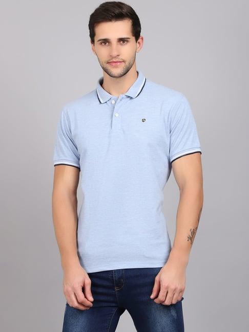 cantabil sky blue cotton regular fit polo t-shirt