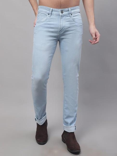 cantabil sky blue regular fit lightly washed jeans