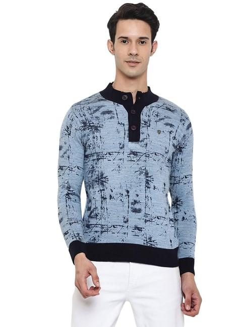 cantabil sky blue regular fit printed sweater