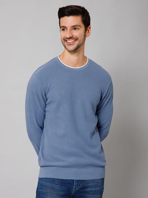 cantabil sky blue regular fit self design sweater