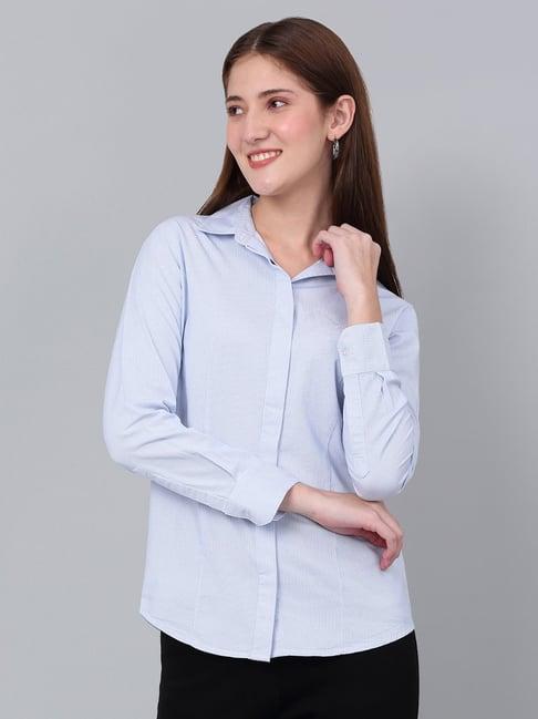 cantabil sky blue striped shirt