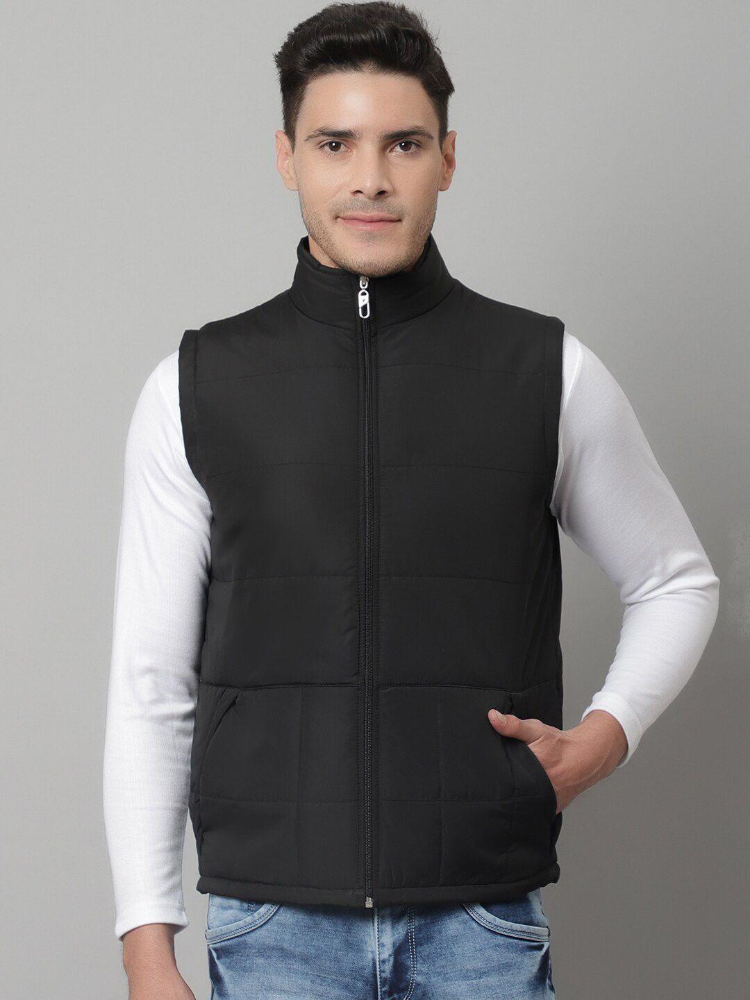 cantabil solid mock collar sleeveless lightweight padded jacket