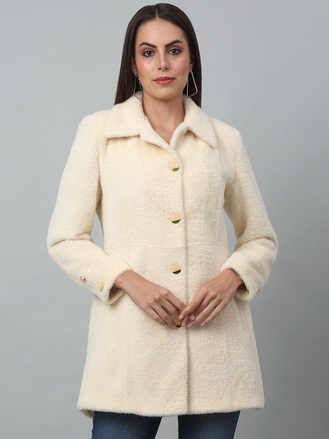 cantabil spread collar single-breasted faux fur overcoat