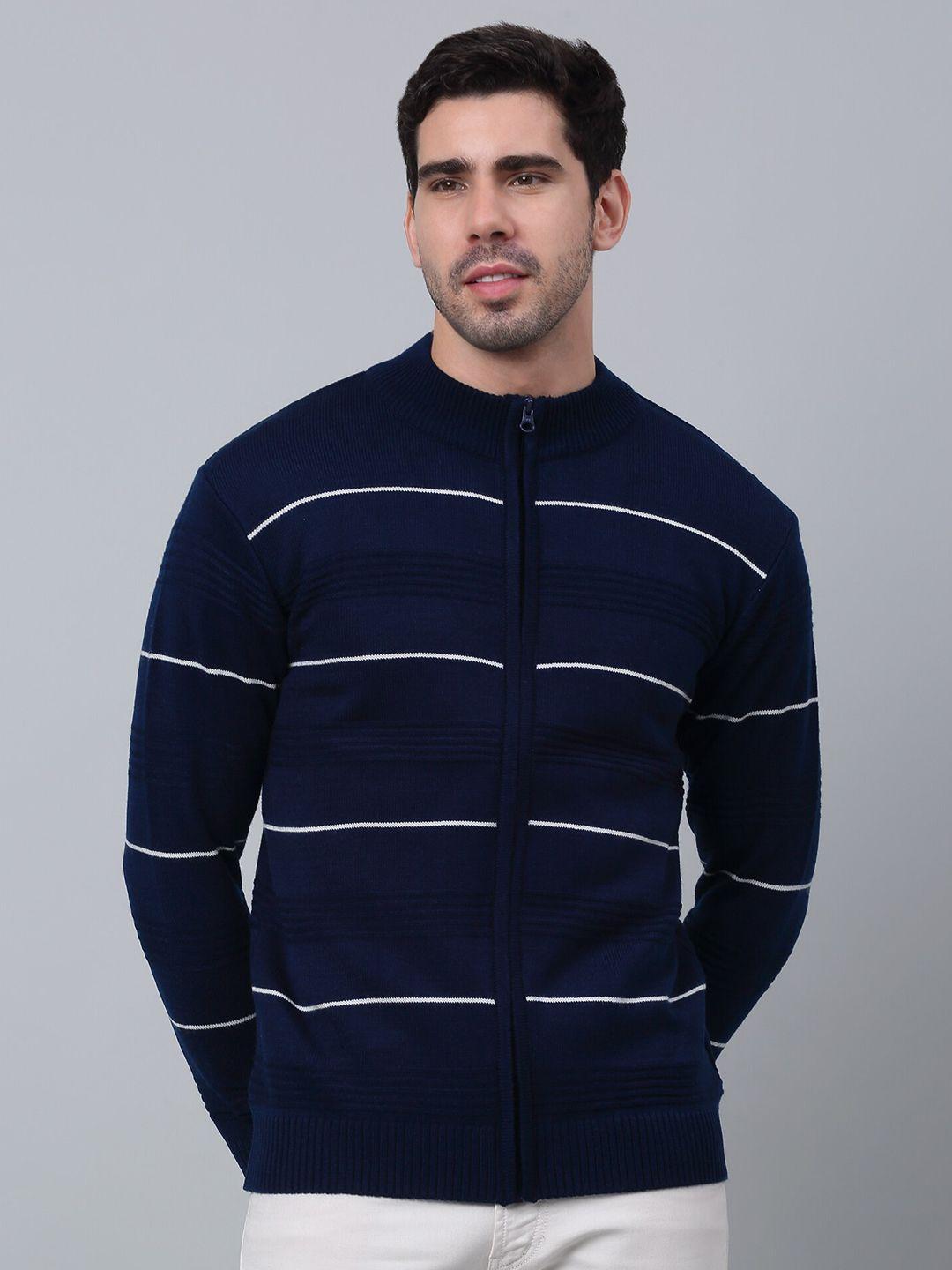 cantabil striped acrylic front open sweater