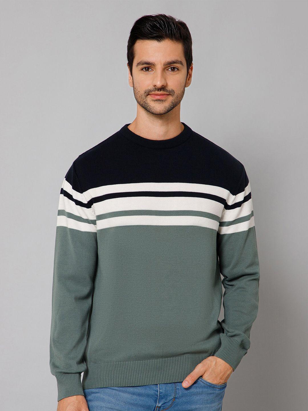 cantabil striped cotton round neck pullover