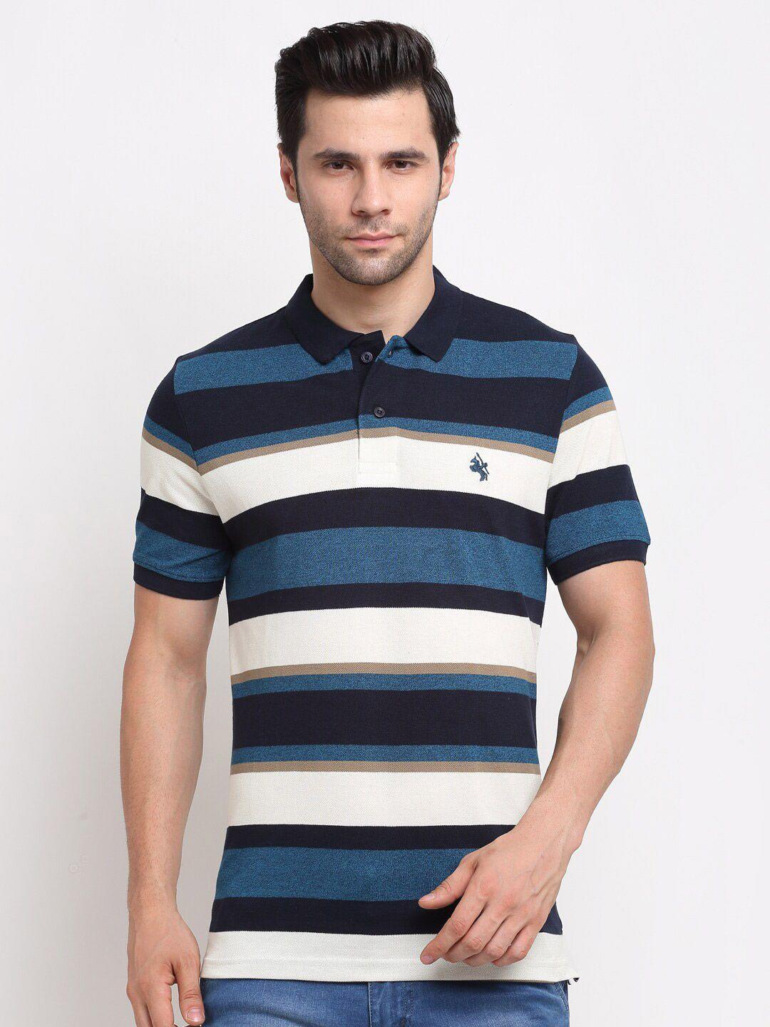 cantabil striped polo collar cotton t-shirt