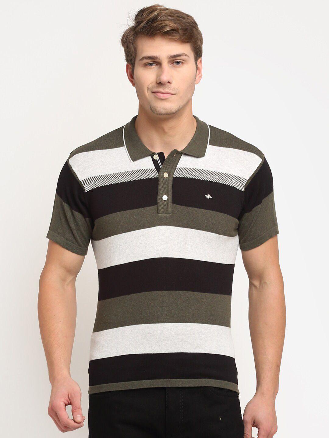 cantabil striped polo collar cotton t-shirt