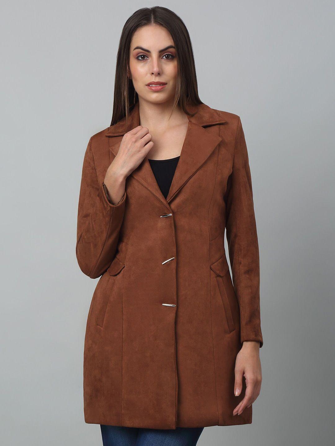 cantabil suede notched lapel single breasted longline over coat