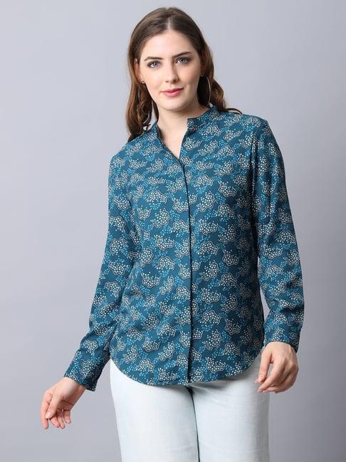 cantabil teal printed shirt