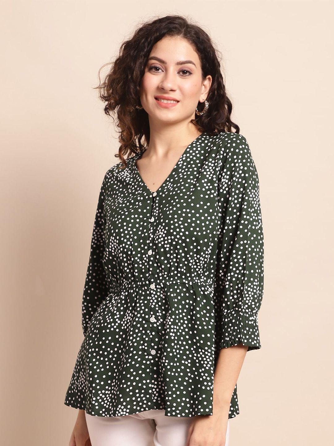 cantabil v-neck polka dots printed peplum top