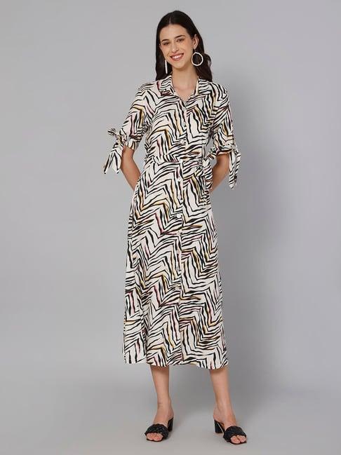 cantabil white & black printed midi dress