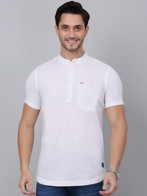 cantabil white cotton regular fit short kurta