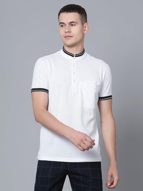 cantabil white cotton regular fit t-shirt