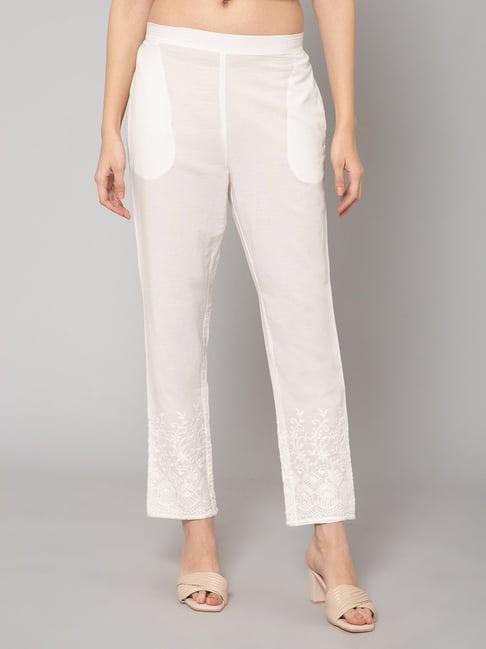 cantabil white embroidered pants