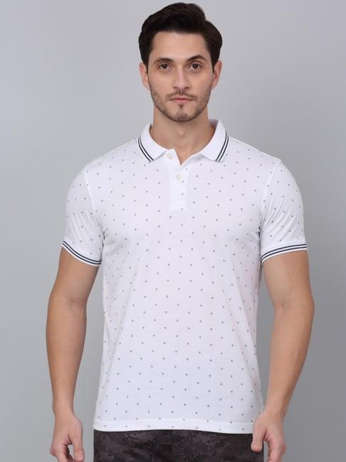 cantabil white regular fit printed polo t-shirt