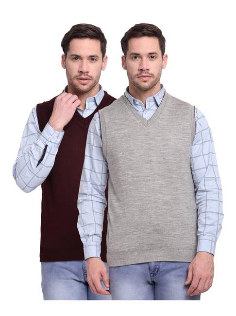 cantabil wine & grey regular fit reversible sweater