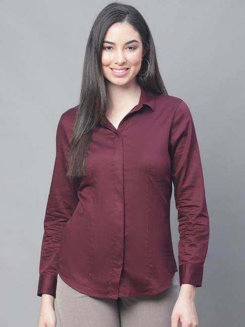 cantabil wine cotton regular fit shirt