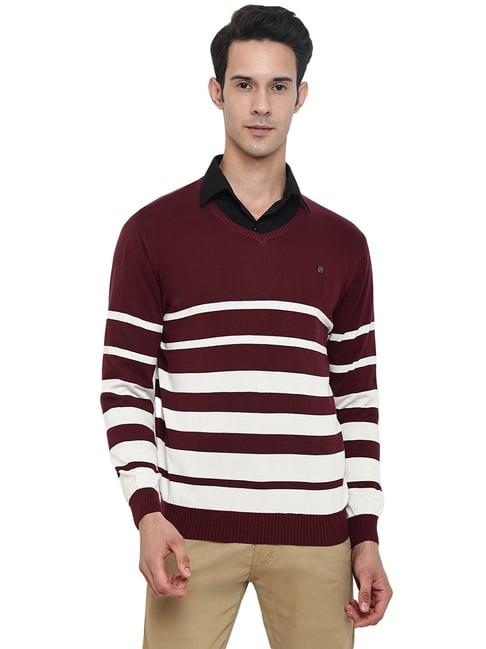 cantabil wine regular fit striped sweater