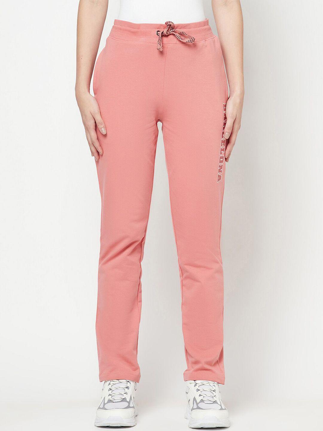 cantabil women coral-coloured solid cotton track pants