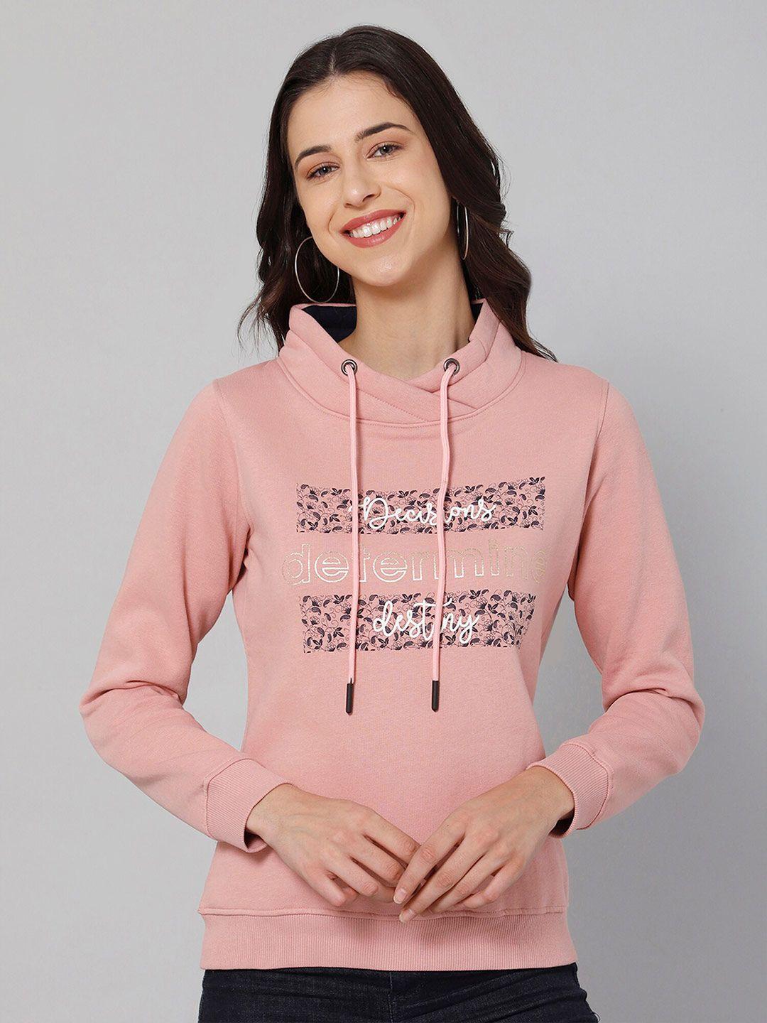 cantabil women coral printed fleece sweatshirt