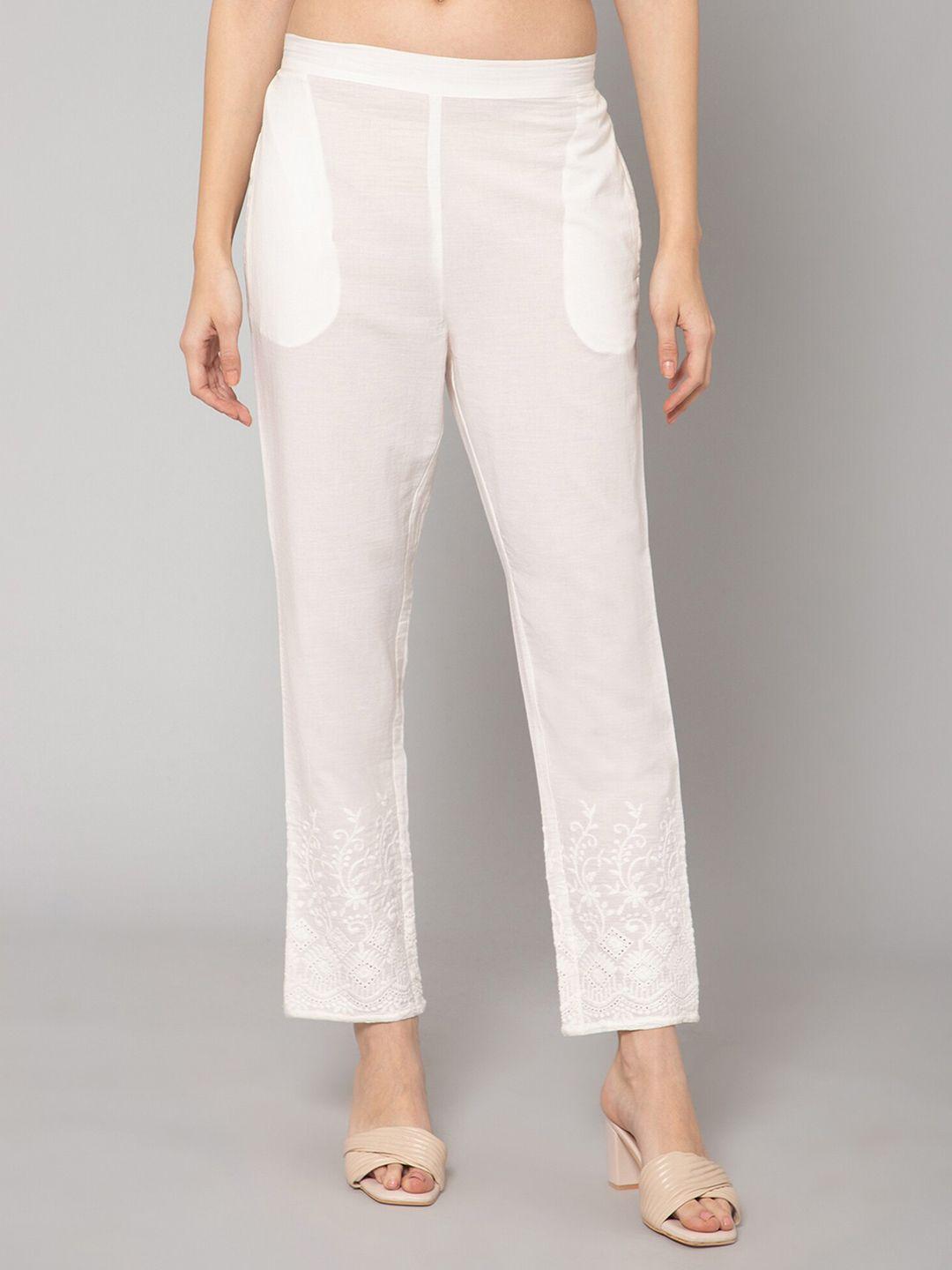 cantabil women floral embroidered cigarette trousers