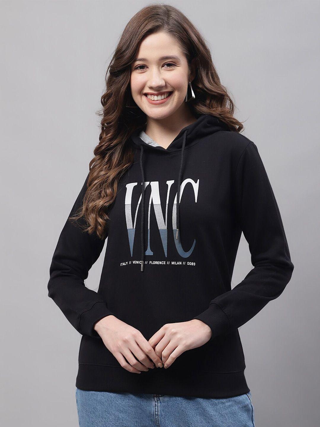 cantabil women hooded printed fleece sweatshirt