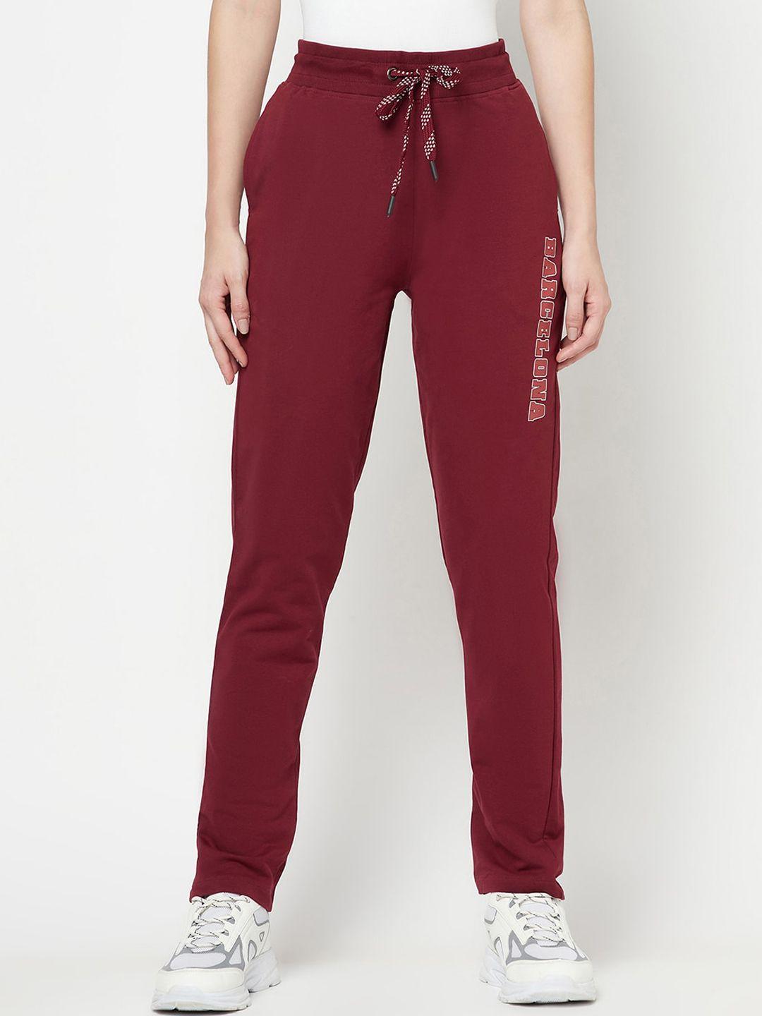 cantabil women maroon solid cotton track pants