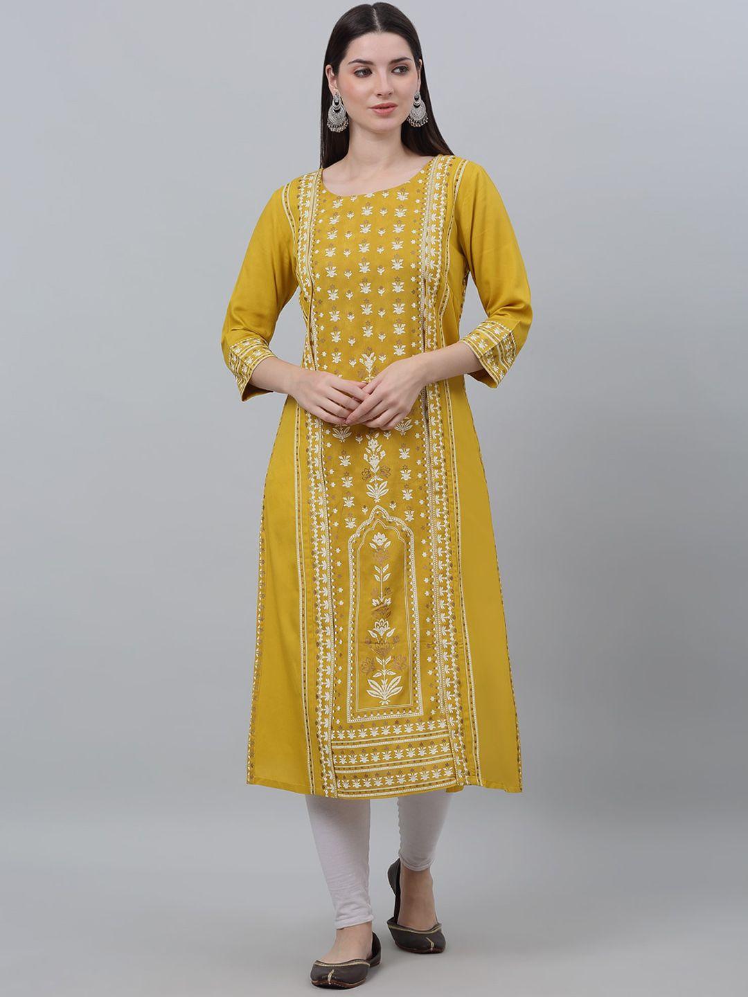 cantabil women mustard yellow floral printed floral kurta