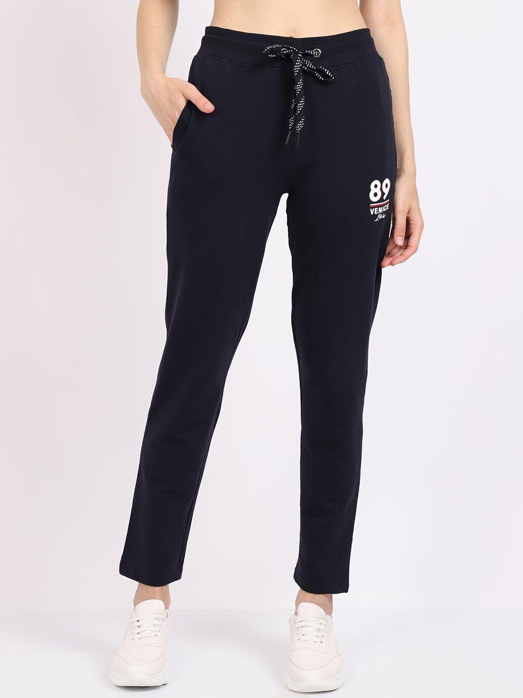 cantabil women navy blue solid cotton track pants