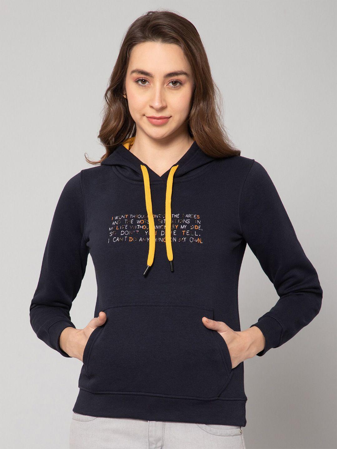 cantabil women printed hooded fleece sweatshirt